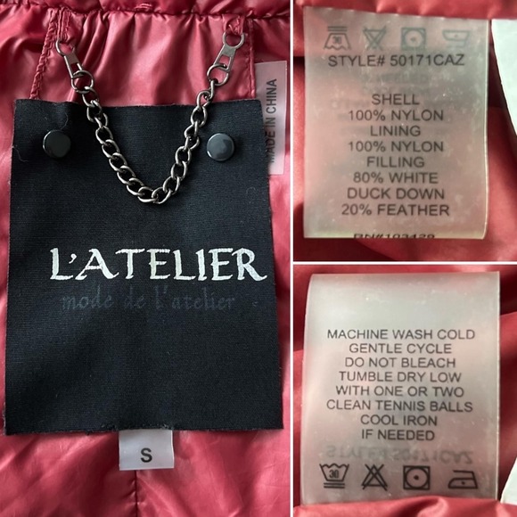 L'ATELIER Vest Womens Small Red Down Puffer Quilted Stand Collar Zip Pockets - Picture 12 of 12